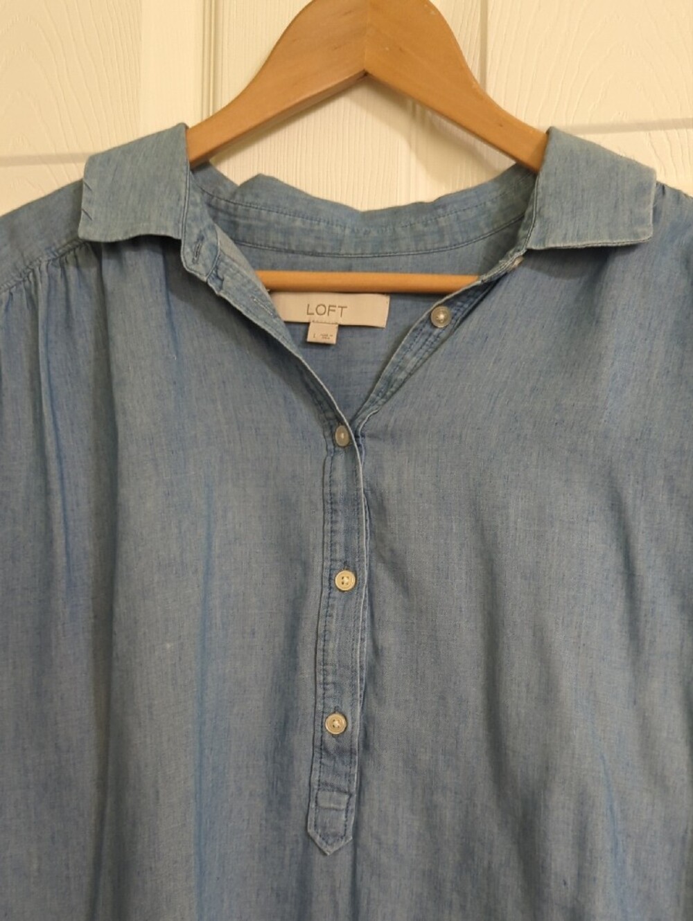 LOFT Light Chambray Button Pullover - Blue - Picture 3 of 5